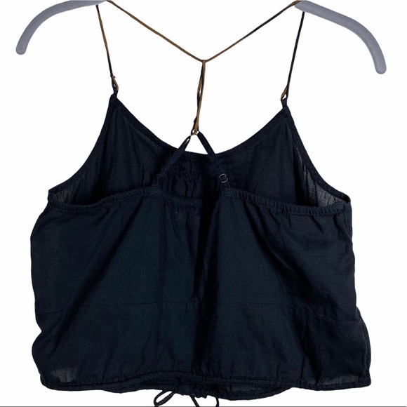American Eagle Festival Boho Cropped Tank Top w Faux Leather Straps Black XS / S - Picture 2 of 8